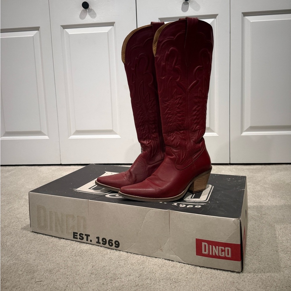 Dingo Raisin Kane Tall Western Boots Red Heel
